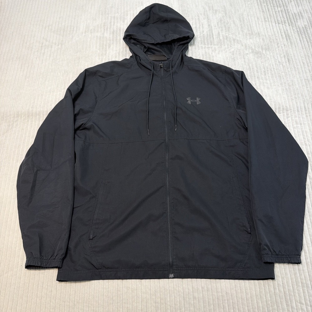 Mens Under Armour Black Windbreaker Size XL Loose fit Full Zip
